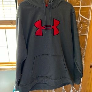 Grey Large Under Armour Sweatshirt with red hood and logo